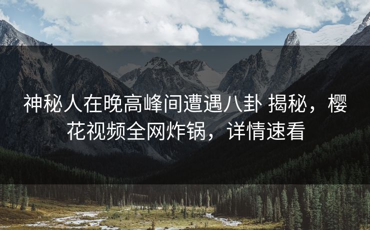 神秘人在晚高峰间遭遇八卦 揭秘，樱花视频全网炸锅，详情速看